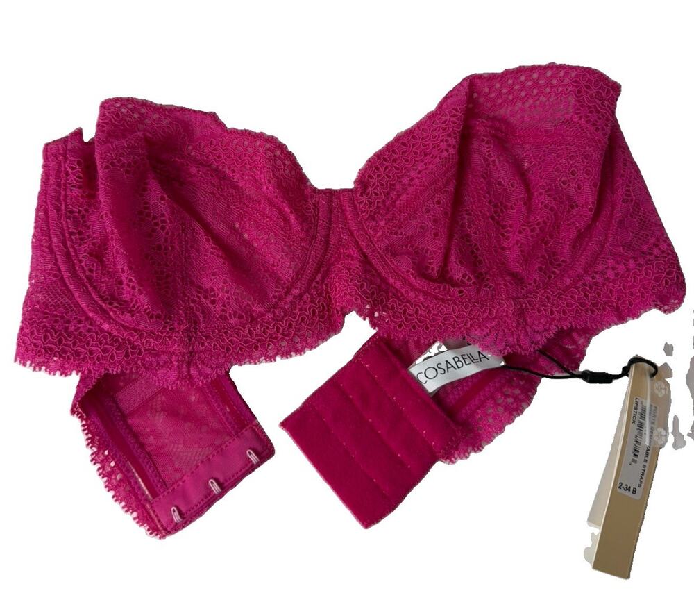 Cosabella Forte Strapless Convertible Lace Bra 34B Lipstick Pink NWT